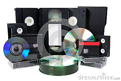 Media storage video cassette tapes cd dvd mm Stock Photo