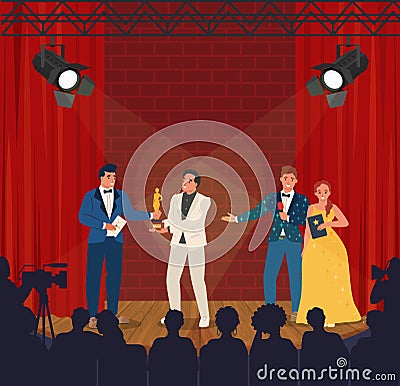 Media talent show participants award on stage Vector Illustration