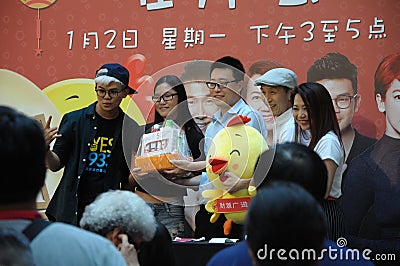 Mediacorp Disc Jockeys at Singapore Jurong Point mall centre stage Editorial Stock Photo