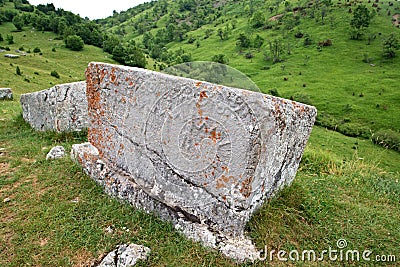Mediaeval tombstones located in Lukomir village on Bjelasnica mountain, Bosnia and Herzegovina Stock Photo