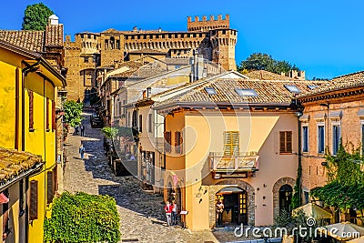Mediaeval town buildings of Gradara italy colorful houses village streets Stock Photo