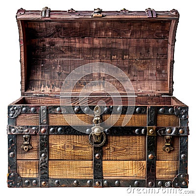 Mediaeval treasure chest isolated on transparent background. Stock Photo