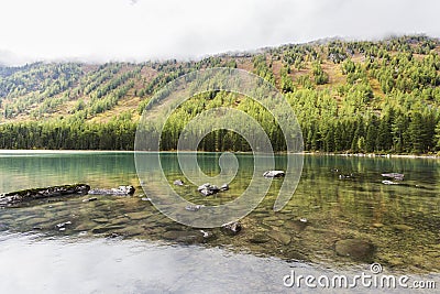 Medial Multinskiye lake. Altai mountains autumn landscape, Russia. Stock Photo