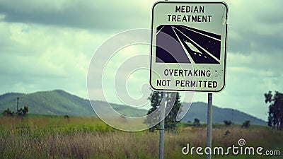 Median Treatment Overtaking Lane Sign Stock Photo