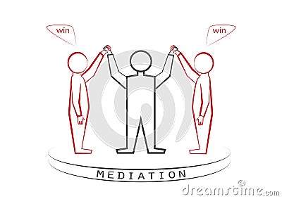 Mediator and two persons isolated on th white background, winner - winner principle, win - win, front view, vector illustration, Vector Illustration