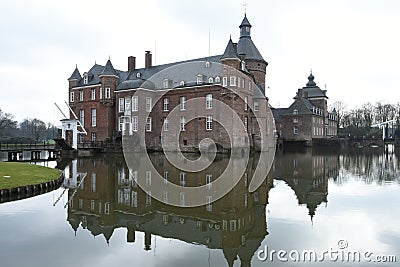 Mediaval Castle with castlemoat and drawbridge Stock Photo