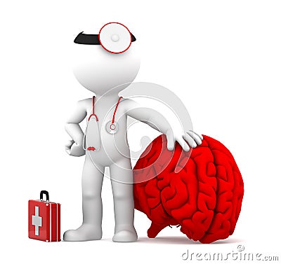 Medic with big red brain Stock Photo