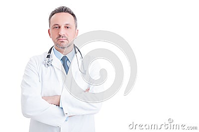 Medic or doctor standing confident on white copy space Stock Photo