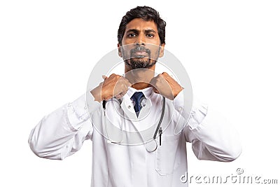 Medic getting ready widening collar Stock Photo