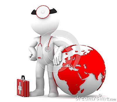 Medic with globe. Global medical services concept Stock Photo