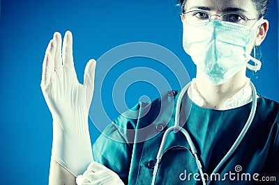 Medic with gloves ready for surgery Stock Photo