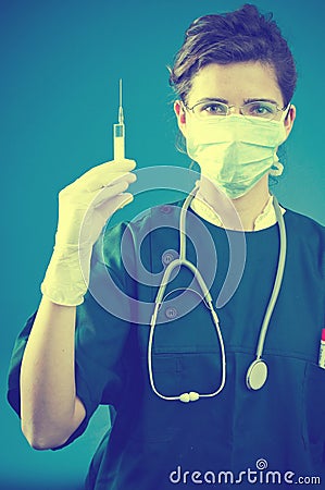 Medic with injection Stock Photo