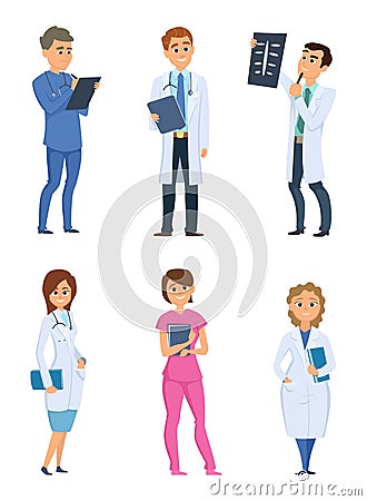 Medic nurses and doctors. Healthcare characters in different poses Vector Illustration