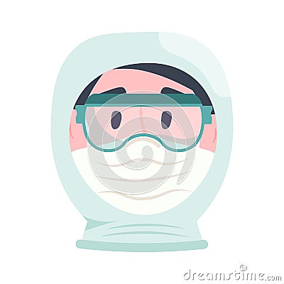 Medic in protective suit, goggle and surgical face mask. Doctor virologist. Vector Illustration