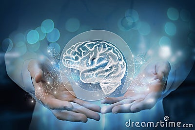 Medic shows in the hands of the brain. Stock Photo