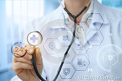 Medic shows the structure of health. Stock Photo