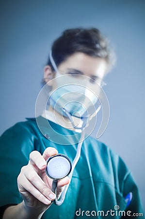 Medic with stethoscope Stock Photo