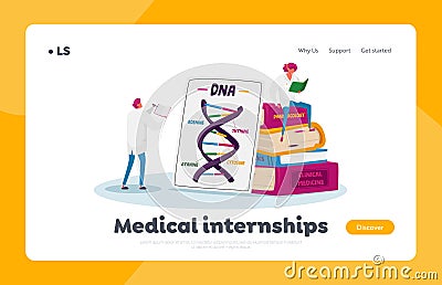 Medic Students Prepare for Examination Landing Page Template. Tiny Medical Intern Characters Writing Synopsis, Learning Vector Illustration