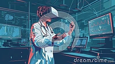 Medic in virtual glasses in medical laboratory Stock Photo