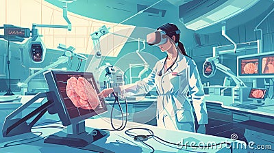 Medic in virtual glasses in medical laboratory Stock Photo