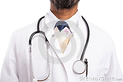 Medic wearing money as tie Stock Photo