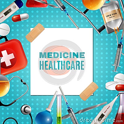 Medical Accessories Products Colorful Background Frame Vector Illustration