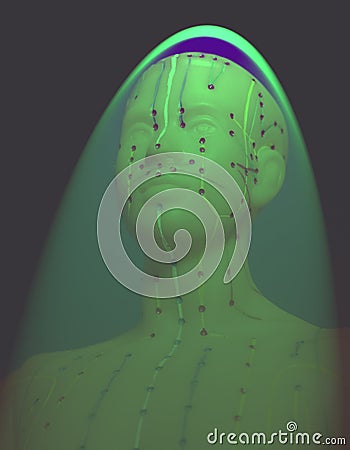 Medical acupuncture model of human head on gray Stock Photo