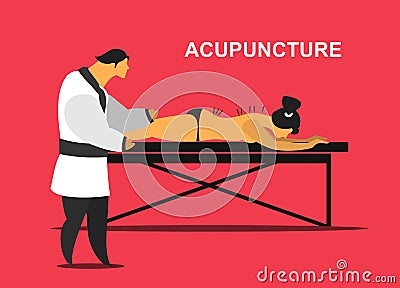 Medical acupuncture treatment Vector Illustration