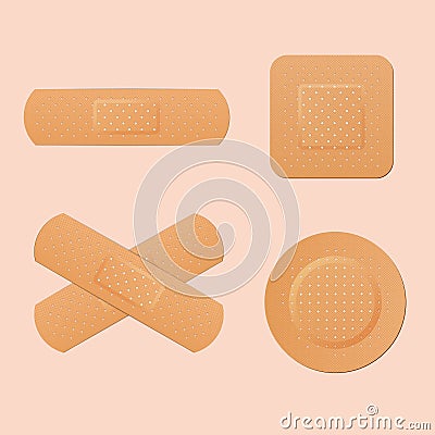 Medical adhesive plaster, first protection for cut skin. Vector Cartoon Illustration