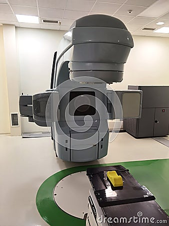 Medical advanced linear accelerator in oncological cancer therapy in a modern hospital. Stock Photo