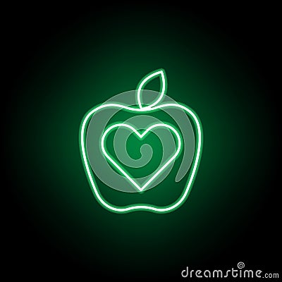 Medical, apple with heart icon in neon style. Element of medicine illustration. Signs and symbols icon can be used for web, logo, Vector Illustration