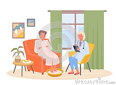 Medical appointment, therapist call healthcare service to call family doctor to home Vector Illustration