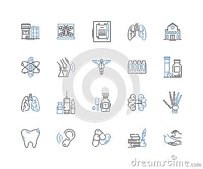 Medical assistance line icons collection. Aid, Assistance, Emergency, Health, Medication, Attendant, Nurse vector and Vector Illustration