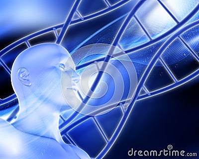 Medical background with DNA strands and male figure Stock Photo