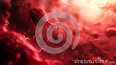 Medical background with red blood cells and virus on dynamic environment. Generative AI Stock Photo