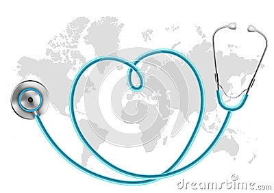 Medical background showing World Health Day with stethoscope around Earth Vector Illustration