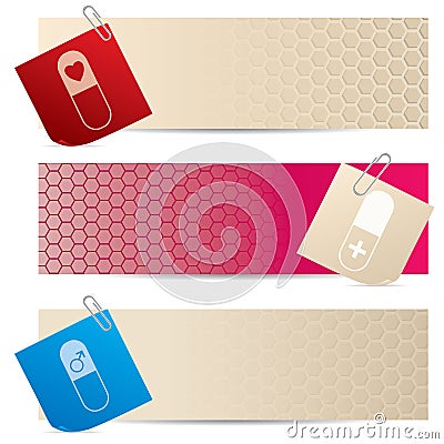 Medical banners with attached notepapers Vector Illustration