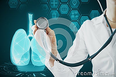 Medical blue lungs interface backdrop Stock Photo