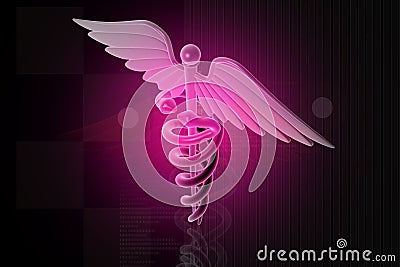 MEDICAL CADUCEUS SIGN in magenta Cartoon Illustration