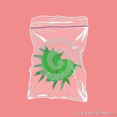 Medical cannabis bud heart in vacuum bag Vector Illustration
