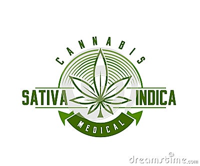 Medical cannabis emblem, logo . classic vintage style Vector Illustration