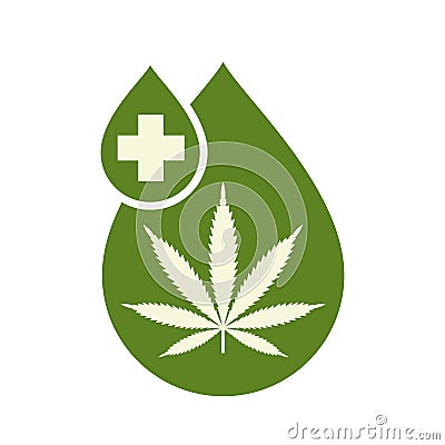 Medical Cannabis oil icon design with Marijuana leaf and hemp oil drop. CBD oil cannabis extract. Icon product label and logo Vector Illustration