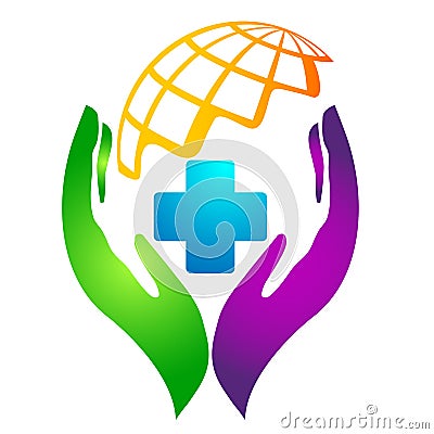 Medical health care globe world family health cross clinic wellness concept logo icon element sign on white background Cartoon Illustration