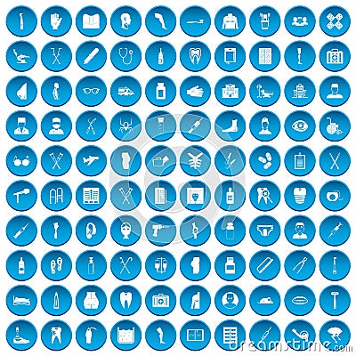 100 medical care icons set blue Vector Illustration