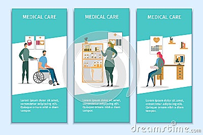 Medical Care Promotional Printed Flyers Flat Set Vector Illustration