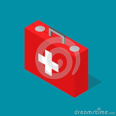 Medical Case First Aid Kit Isometric View. Vector Vector Illustration