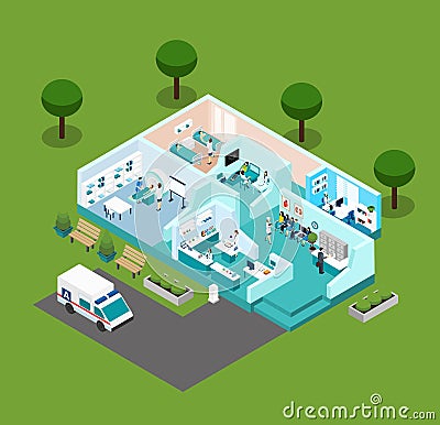 Medical Center Isometric Scheme Icons Vector Illustration