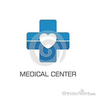 Medical center logo, blue cross and heart Vector Illustration