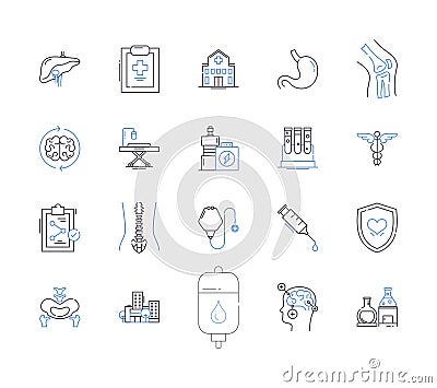 Medical centre outline icons collection. Clinic, Hospital, Health, Medical, Centre, Care, Treatment vector and Vector Illustration