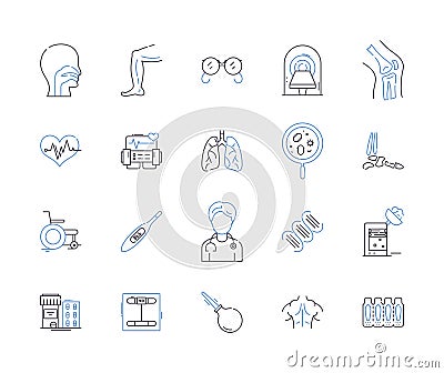 Medical centre outline icons collection. Clinic, Hospital, Health, Medical, Centre, Care, Treatment vector and Vector Illustration